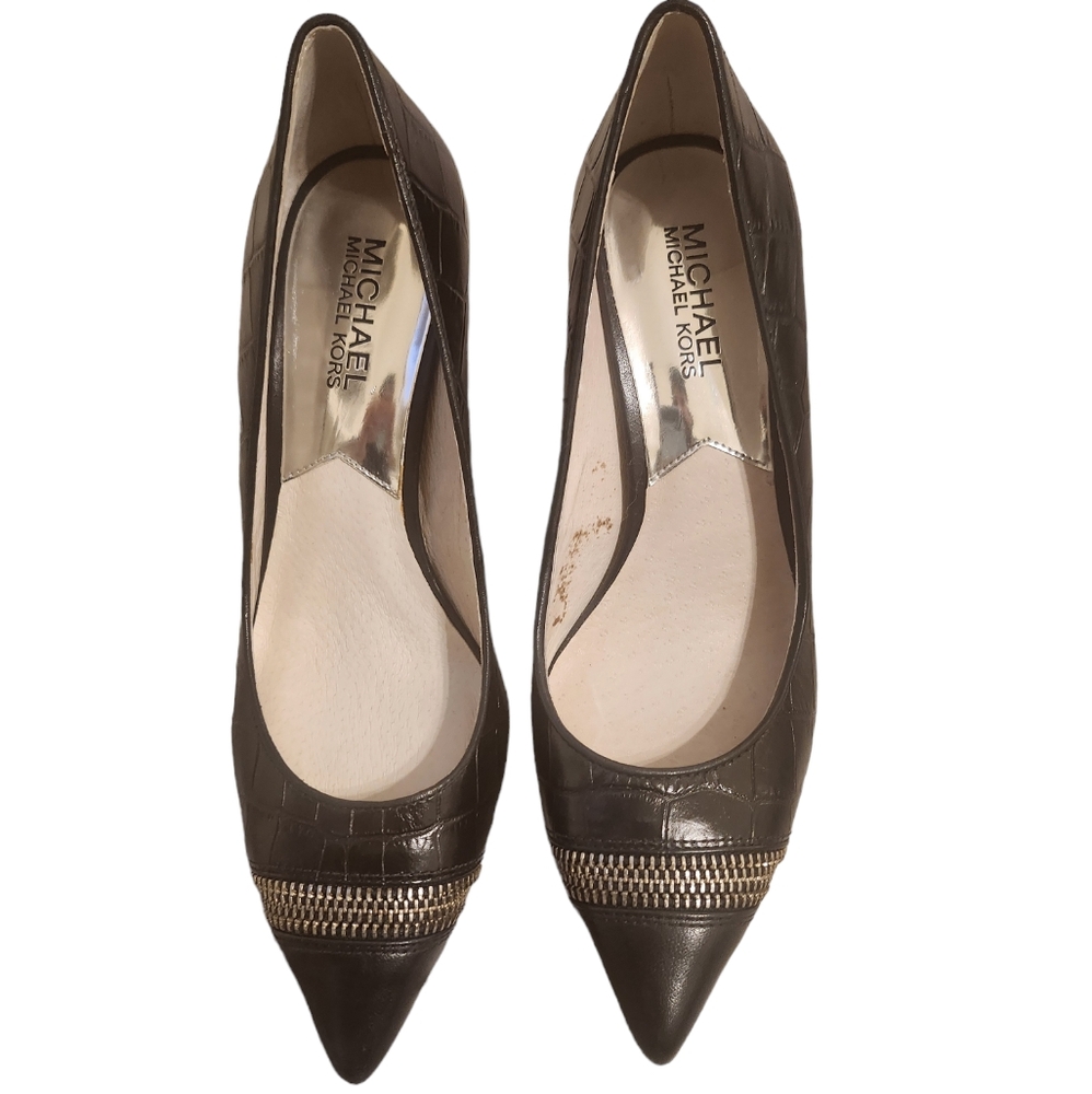Michael Kors Womens High Heel Embossed Black Leather Style Shoes